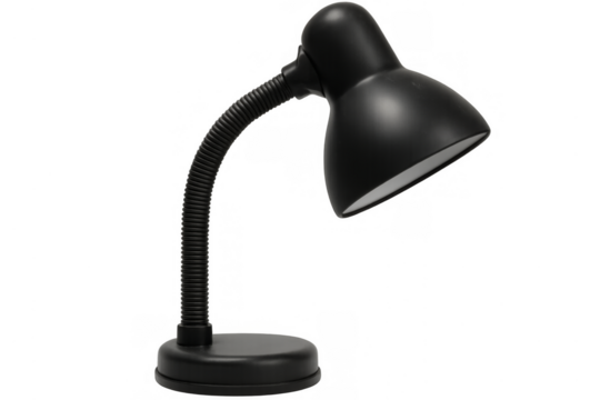 Black flexible desk lamp providing workspace lighting