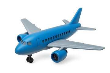 Obraz premium Blue toy airplane preparing for flight on transparent background