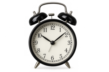 Black retro alarm clock ringing waking up