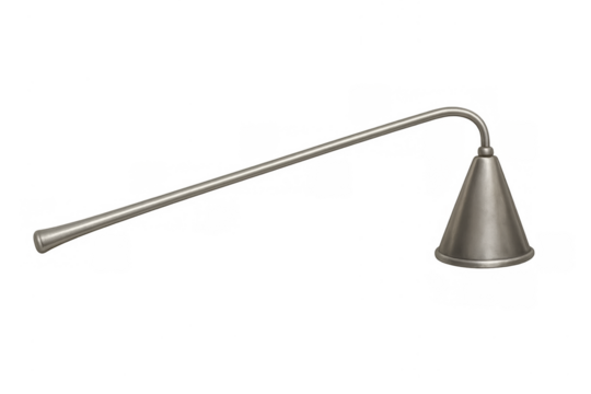 Silver candle snuffer extinguishing flame on transparent background