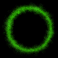 Bright glowing green smoke circle ring frame with soft vapor texture and transparent background isolated abstract illustration