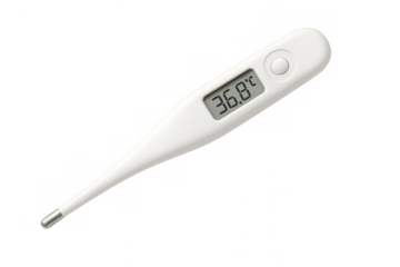 Digital thermometer displaying normal human body temperature