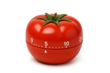 Red tomato kitchen timer indicating 25 minutes