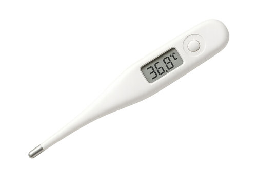 Digital thermometer displaying normal human body temperature