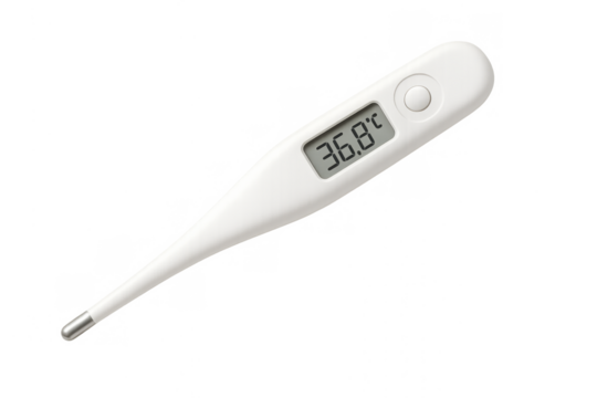 Digital thermometer displaying normal human body temperature