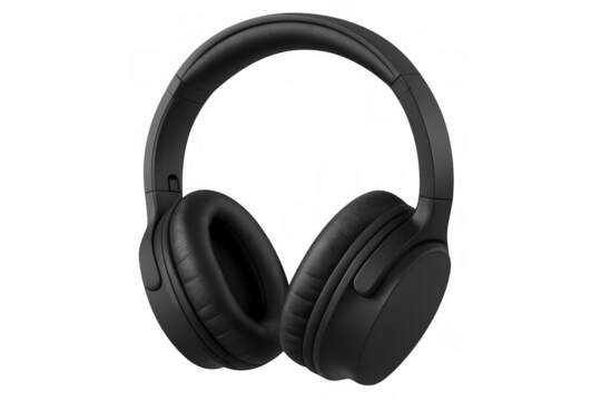 Black wireless headphones for listening to music and podcasts