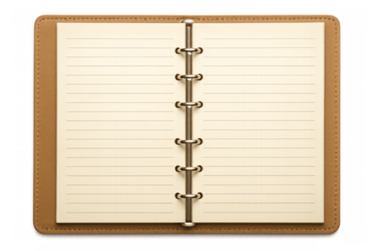 Open blank ring binder notebook with ruled pages