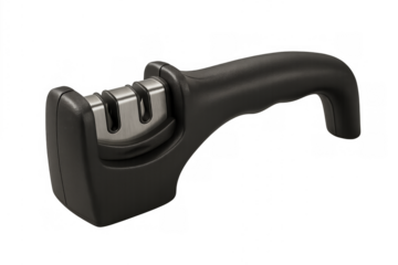 Manual knife sharpener for kitchen blades on transparent background