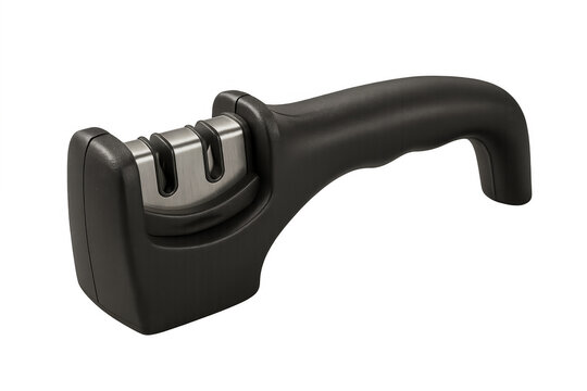 Manual knife sharpener for kitchen blades on transparent background