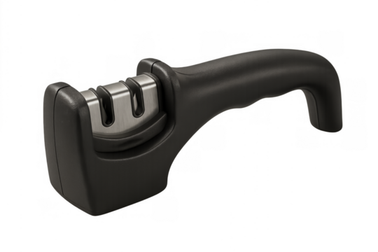 Manual knife sharpener for kitchen blades on transparent background