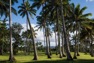 Tropical Paradise: Lush Grove of Coconut Trees at the Historic Plantation in Kapaa, Kauai, Hawaii