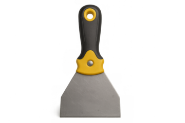 Metal putty knife scraper with black and yellow handle