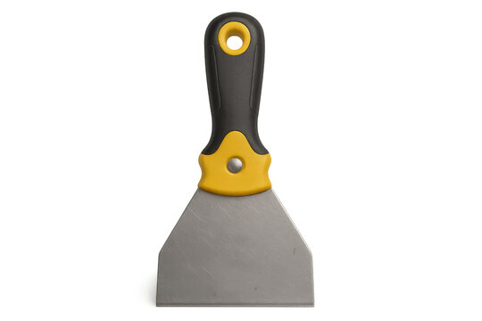 Metal putty knife scraper with black and yellow handle