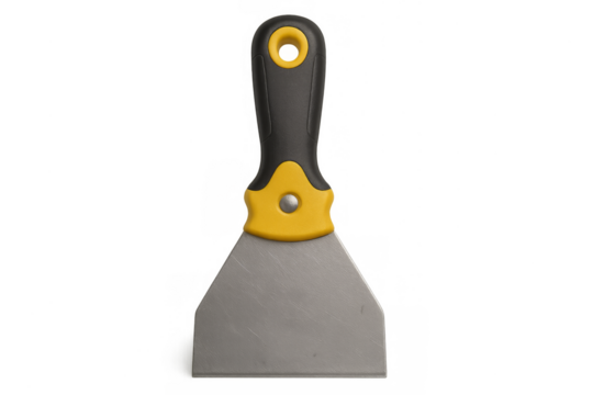 Metal putty knife scraper with black and yellow handle