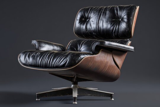 Classic Black Leather Armchair Inspired by Eames Design - Comfortable Seating for Business and Home