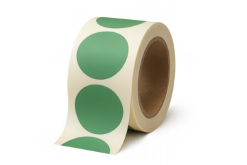 Roll of green circular adhesive dot labels