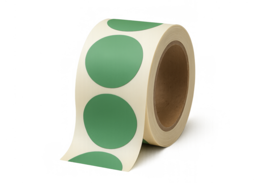 Roll of green circular adhesive dot labels - Powered by Adobe