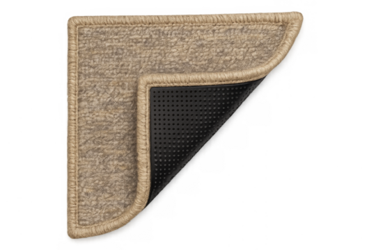 Beige carpet corner showing non-slip backing