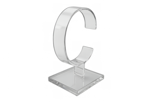 Clear acrylic watch display stand holder on transparent background