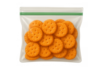 Round crackers in transparent resealable plastic bag
