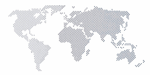 Abstract dotted world map illustration with subtle gradient effect on white background