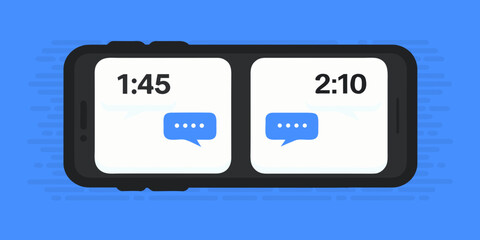 Modern smartphone displaying two chat bubbles with timestamps indicating a conversation over time