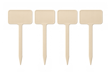 Four blank plastic plant garden labels with transparent background