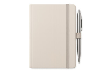 Beige notebook with pen on transparent background