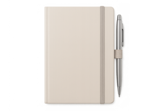 Beige notebook with pen on transparent background - Powered by Adobe