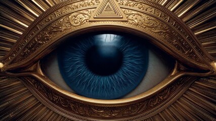 Intricate all-seeing eye with ornate golden details, symbolizing knowledge and mysticism. Ideal for spirituality, mystery, or ancient wisdom themes.