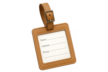 Brown leather luggage tag for identifying travel bags