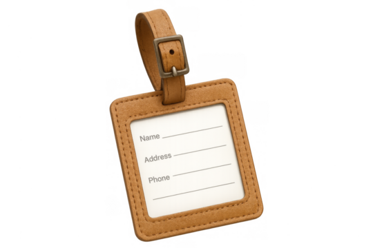 Brown leather luggage tag for identifying travel bags