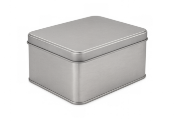 Silver metal tin box with lid on transparent background