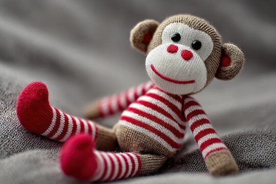 Charming Sock Monkey Character: A Cute Cotton Animal for Boys' Birthday Celebrations