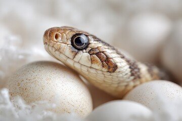 Fototapeta premium Closeup of Eastern Hognose Snake Emerging from Egg: A Fresh Macro Perspective on Nature's Wonders