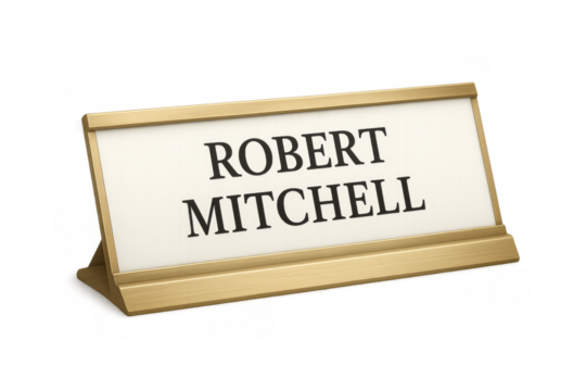 Desktop name plate showing robert mitchell name