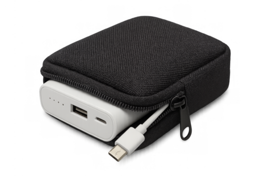 Power bank in travel case with usb cable