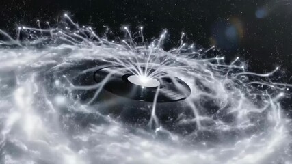 Vinyl record swirl cloud mist energy surreal glow mysterious cosmic music metallic flying saucer - Powered by Adobe