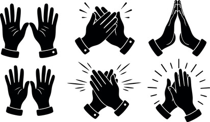Fototapeta premium Hands clapping and praying gestures vector set with black silhouette style for design and communication elements