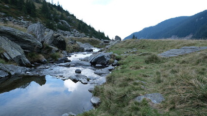 Beautiful landscape, mountain creek stream
