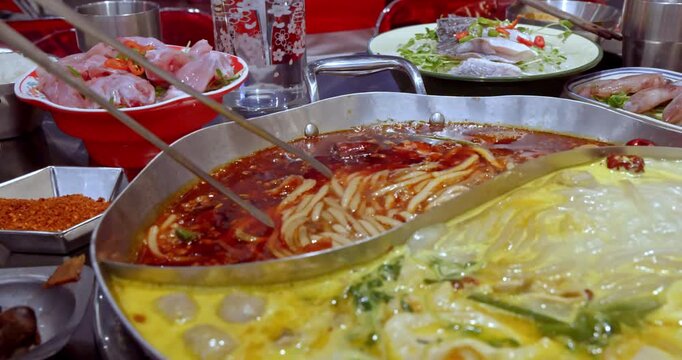 Sichuan Mandarin Duck Hot Pot Feast with Red and White Broth Base