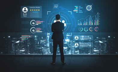 A dashboard for customer relationship management (CRM). The data analysis and market research help to identify a target audience and understand customer reviews and behavior. Fermion