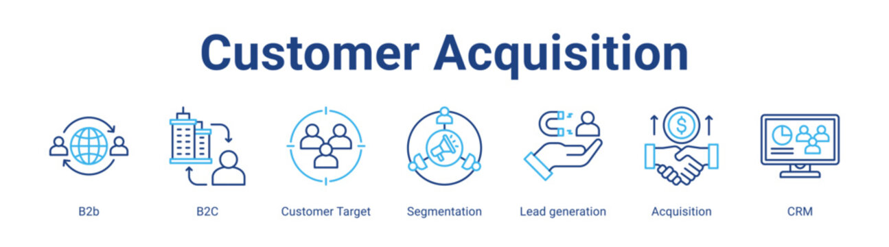 Customer Acquisition web icon vector illustration concept with icon of B2b, B2C, Customer Target, Segmentation, Lead generation, Acquisition, CRM,in modern flat vector style.
