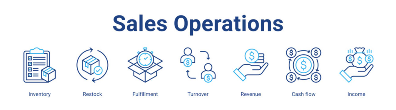 Sales Operations web icon vector illustration concept with icon of Inventory, Restock, Fulfillment, Turnover, Revenue, Cash flow, Income,in modern flat vector style.