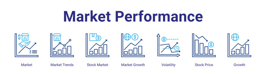 Obraz premium Market Performance web icon vector illustration concept with icon of Market,Market Trends,Stock Market,Market Growth,Volatility,Stock Price,Growth,in modern flat vector style.