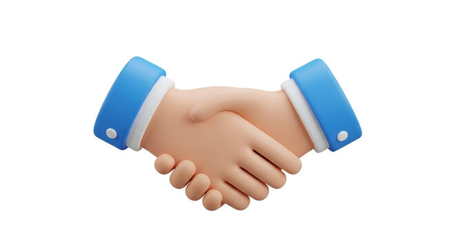 3d cartoon hands shaking in agreement with blue cuffs