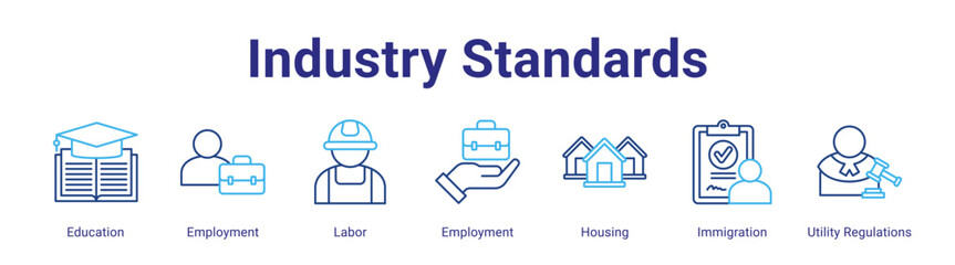 Fototapeta premium Industry Standards web icon vector illustration concept with icon of Education,Employment,Labor,Employment,Housing,Immigration,Utility Regulations,in modern flat vector style.