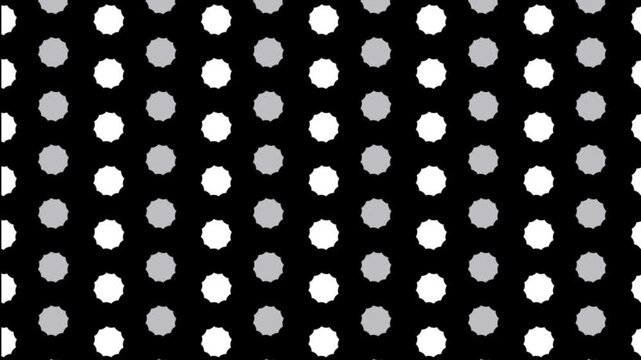 Pattern with alternating white and gray scalloped circles on a black background design art deco