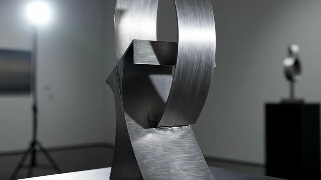 Metal sculpture on display in an art gallery, museum exhibit