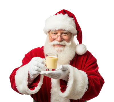 Santa celebrates christmas with eggnog toast festive celebration isolated on transparent background